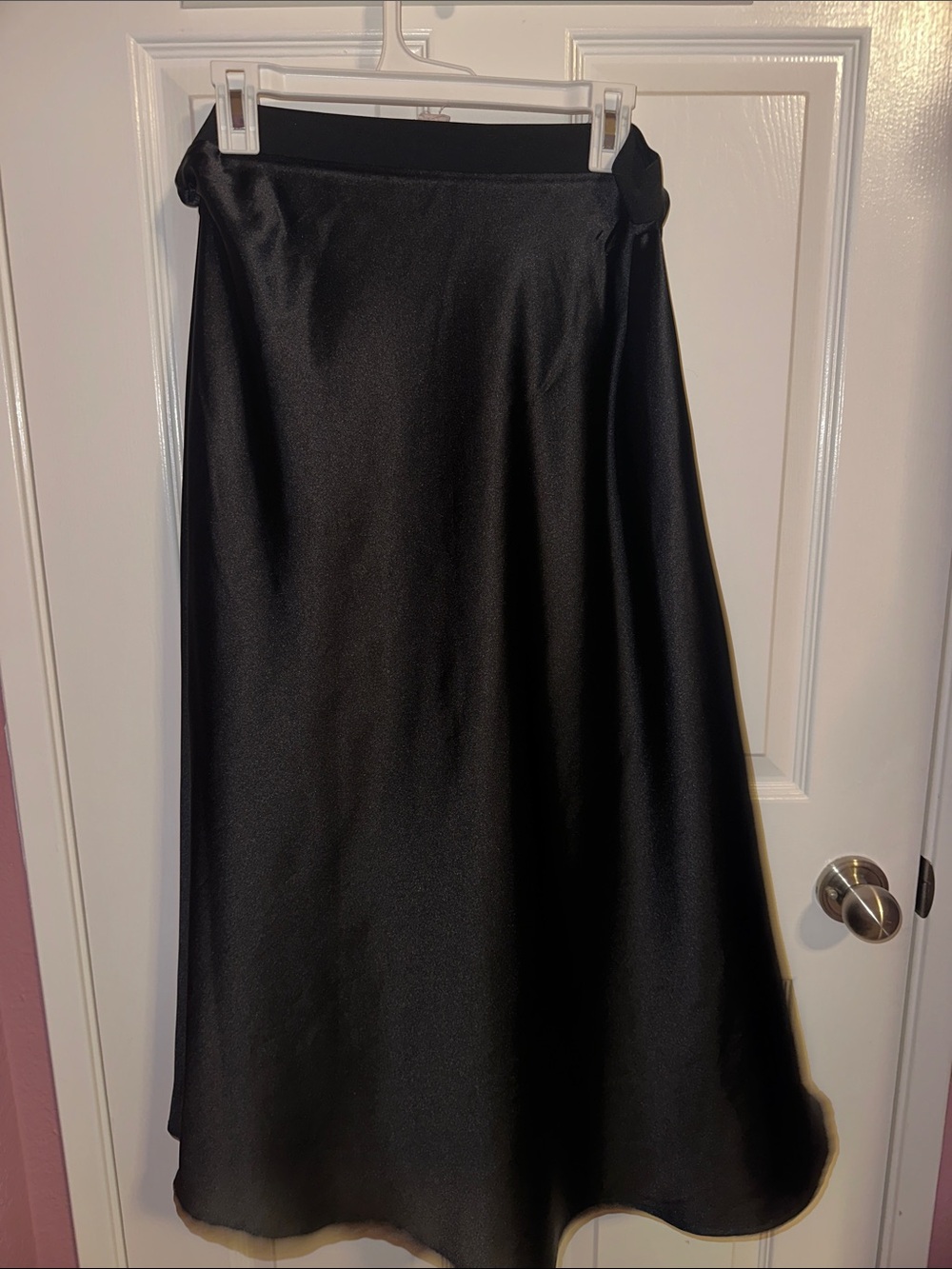 Elegant Black Satin A-Line Midi Skirt